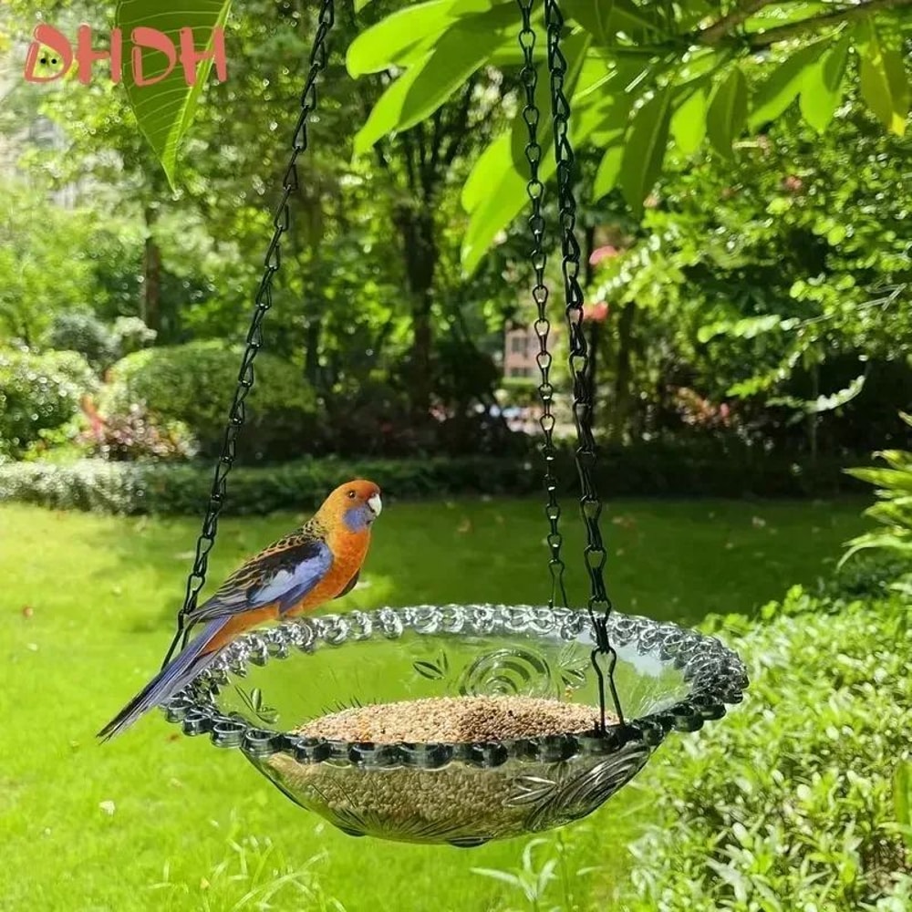 FlowerShaped Hanging Bird Feeder Bird Bath Outdoor Garden Bird Water Tray With Chain 2