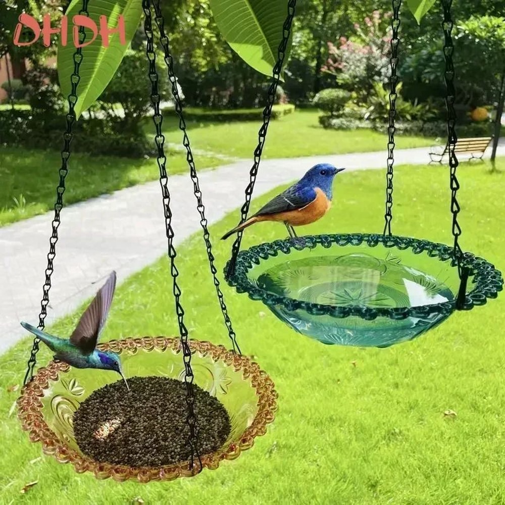 FlowerShaped Hanging Bird Feeder Bird Bath Outdoor Garden Bird Water Tray With Chain 4