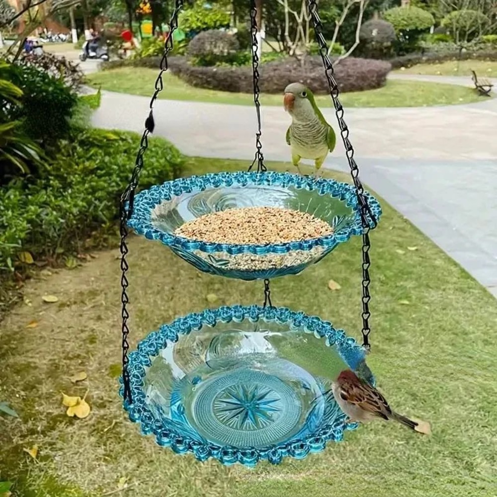 FlowerShaped Hanging Bird Feeder Bird Bath Outdoor Garden Bird Water Tray With Chain 7