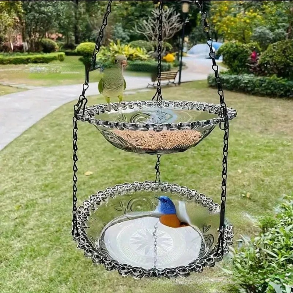 FlowerShaped Hanging Bird Feeder Bird Bath Outdoor Garden Bird Water Tray With Chain 8