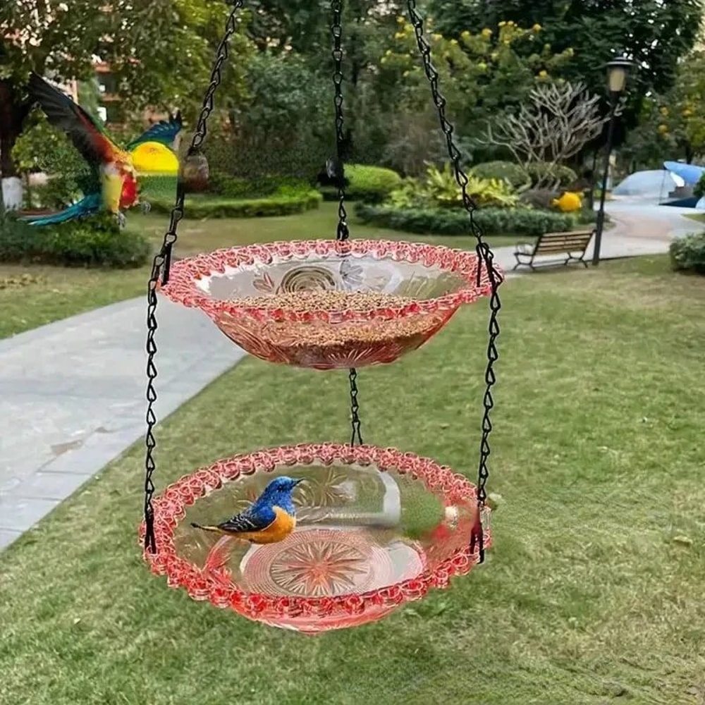 FlowerShaped Hanging Bird Feeder Bird Bath Outdoor Garden Bird Water Tray With Chain 9