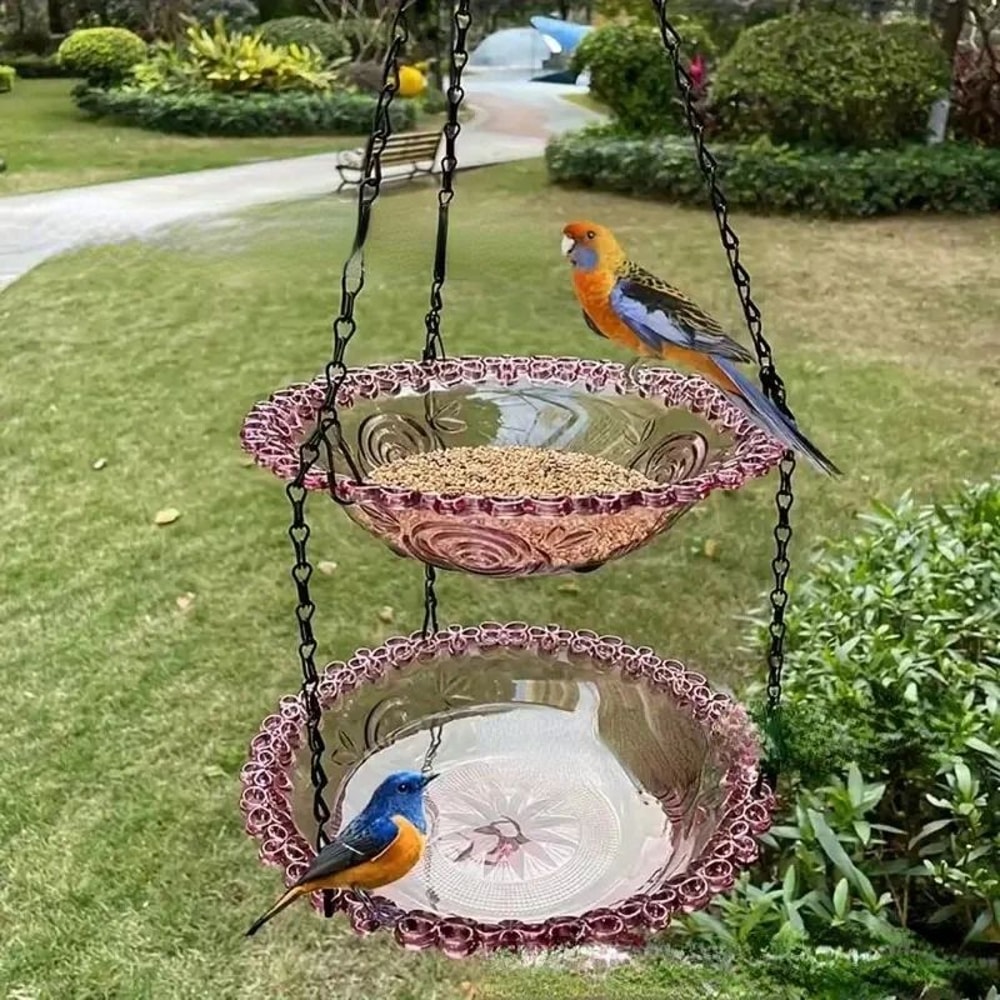 FlowerShaped Hanging Bird Feeder Bird Bath Outdoor Garden Bird Water Tray With Chain 10