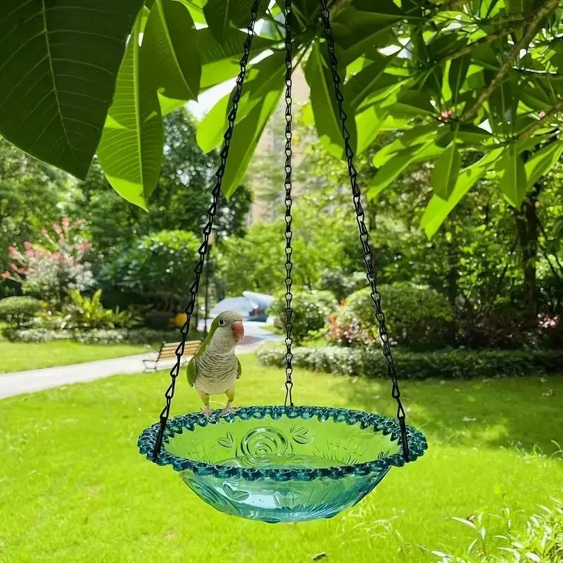 FlowerShaped Hanging Bird Feeder Bird Bath Outdoor Garden Bird Water Tray With Chain 11