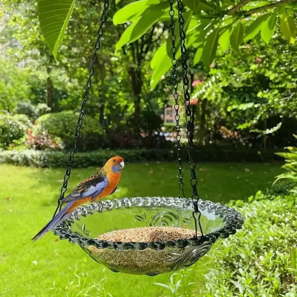 FlowerShaped Hanging Bird Feeder Bird Bath Outdoor Garden Bird Water Tray With Chain 12