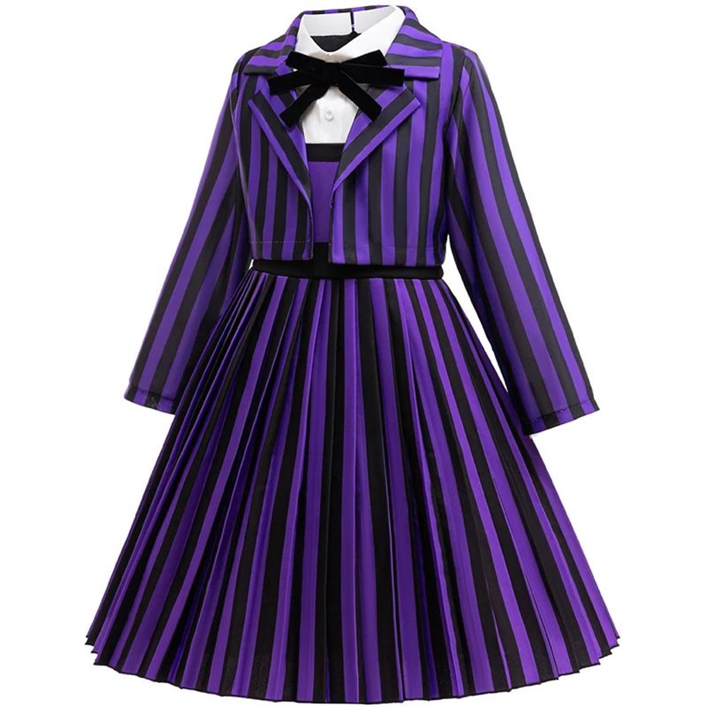 Wednesday Enid Sinclair Girls 2Pcs Cosplay Dress Kids Striped Party Halloween Costume Outfit 5