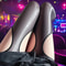 Womens Glossy OilShine Black Stockings Breathable Hollow Sheer Thigh High Tights 3