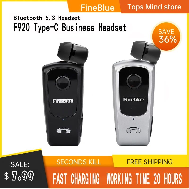 FineBlue F920 Bluetooth 53 Retractable Wireless Earbud Headset ClipOn Sports Earphone With Vibrati
