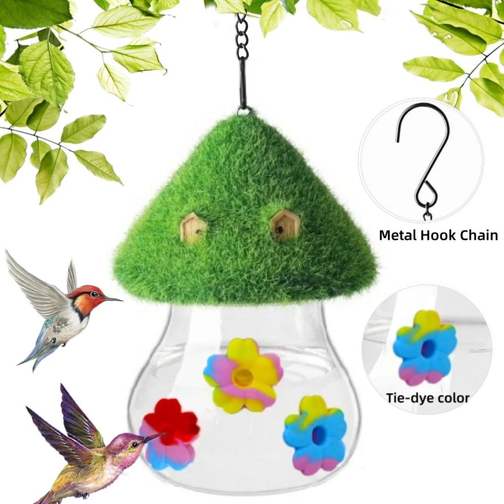 Mushroom Hanging Hummingbird Feeder Wind Chime Outdoor Garden Bird Feeding Station 1