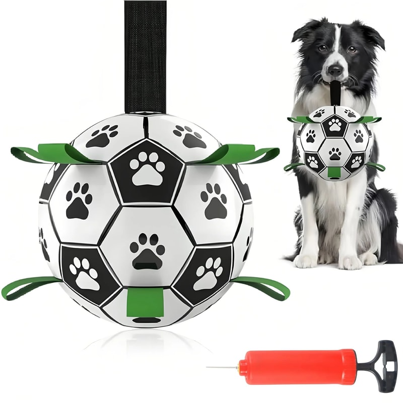 Damaly Interactive Dog Soccer Ball Toy With Grip Ring Durable BiteResistant Fetch Training Ball F 0