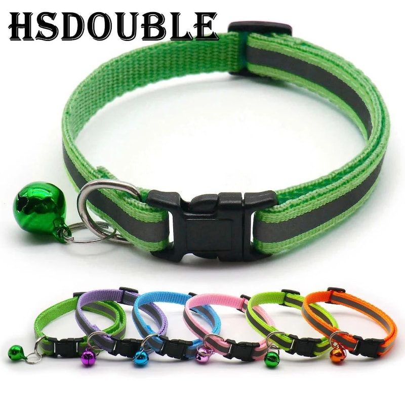 2Pack Reflective Adjustable Cat Small Dog Collar With Bell Safety Pet Collar Set 0
