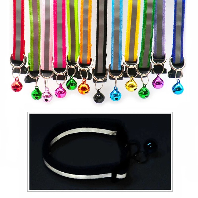 2Pack Reflective Adjustable Cat Small Dog Collar With Bell Safety Pet Collar Set 3