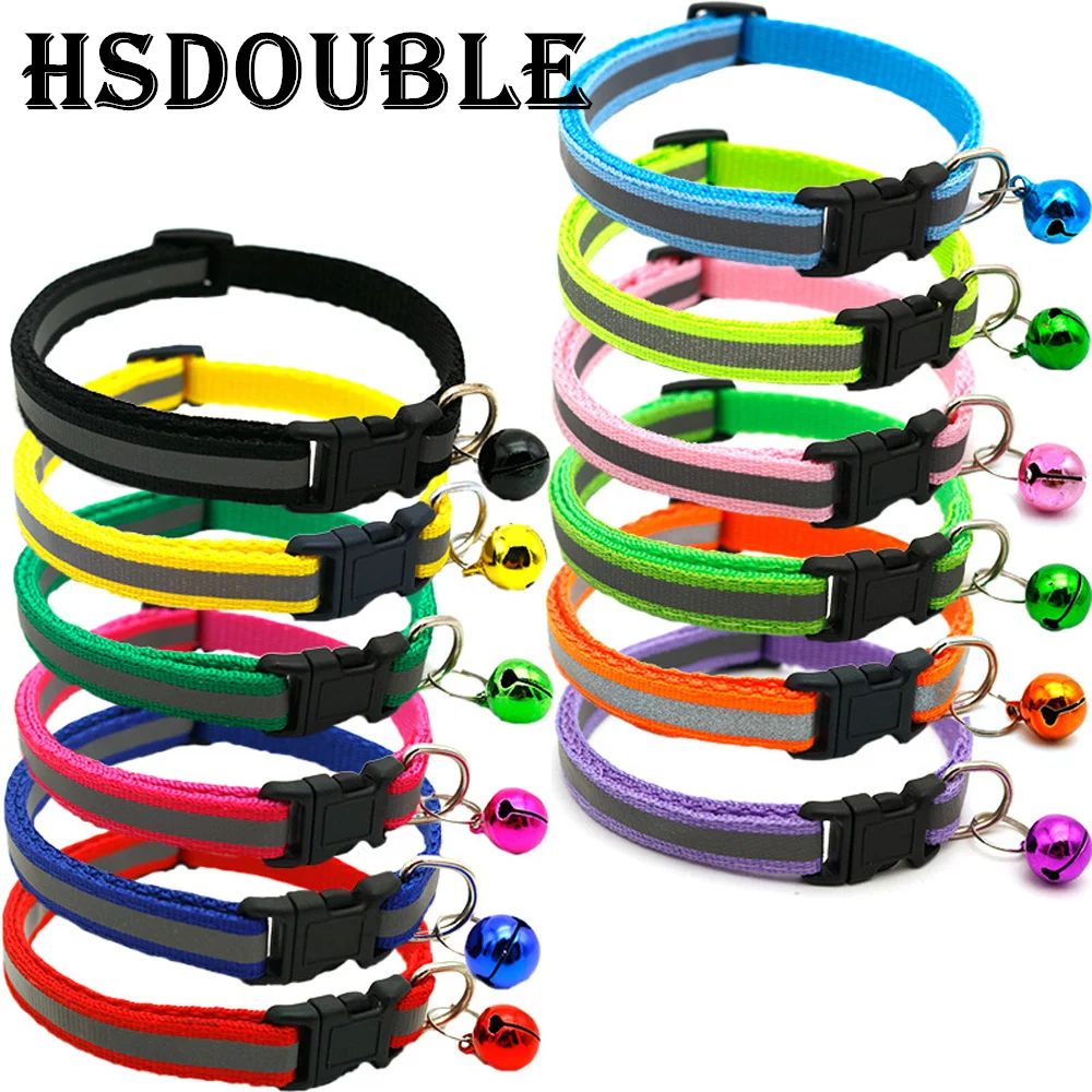 2Pack Reflective Adjustable Cat Small Dog Collar With Bell Safety Pet Collar Set 4