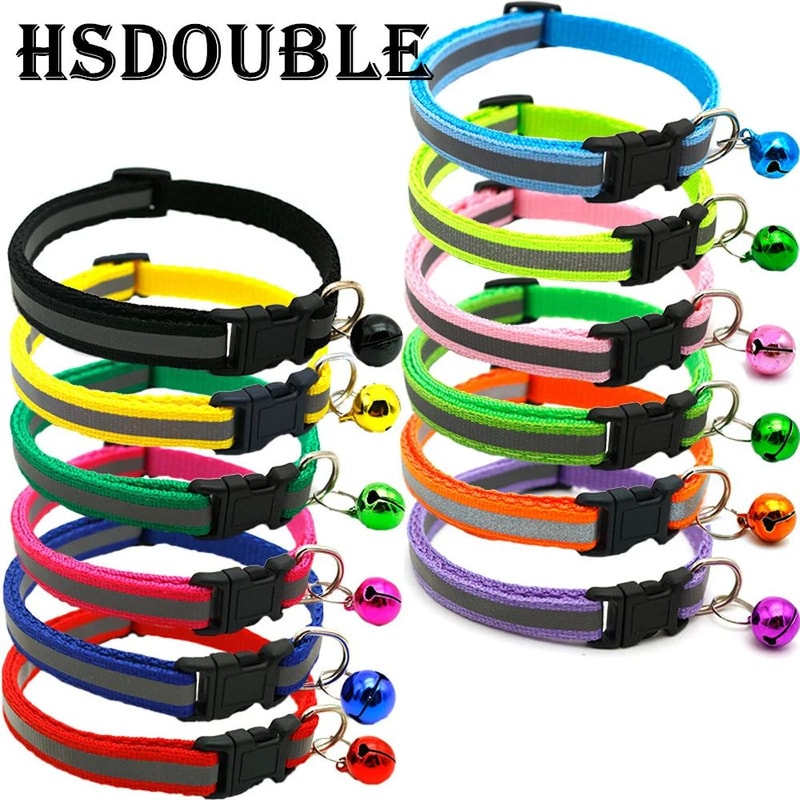 2Pack Reflective Adjustable Cat Small Dog Collar With Bell Safety Pet Collar Set 4