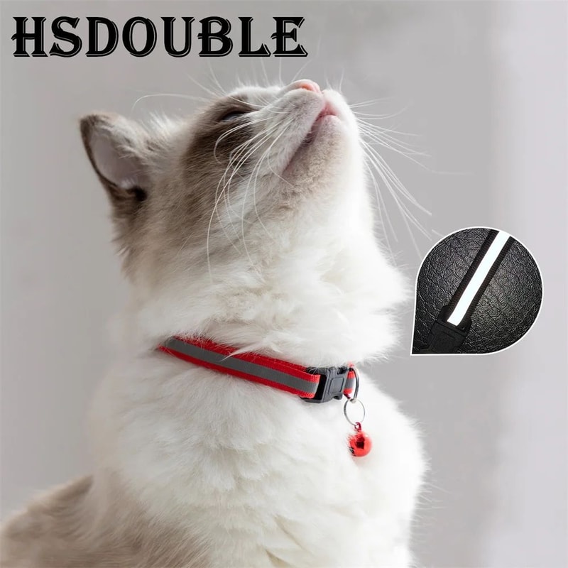 2Pack Reflective Adjustable Cat Small Dog Collar With Bell Safety Pet Collar Set 5