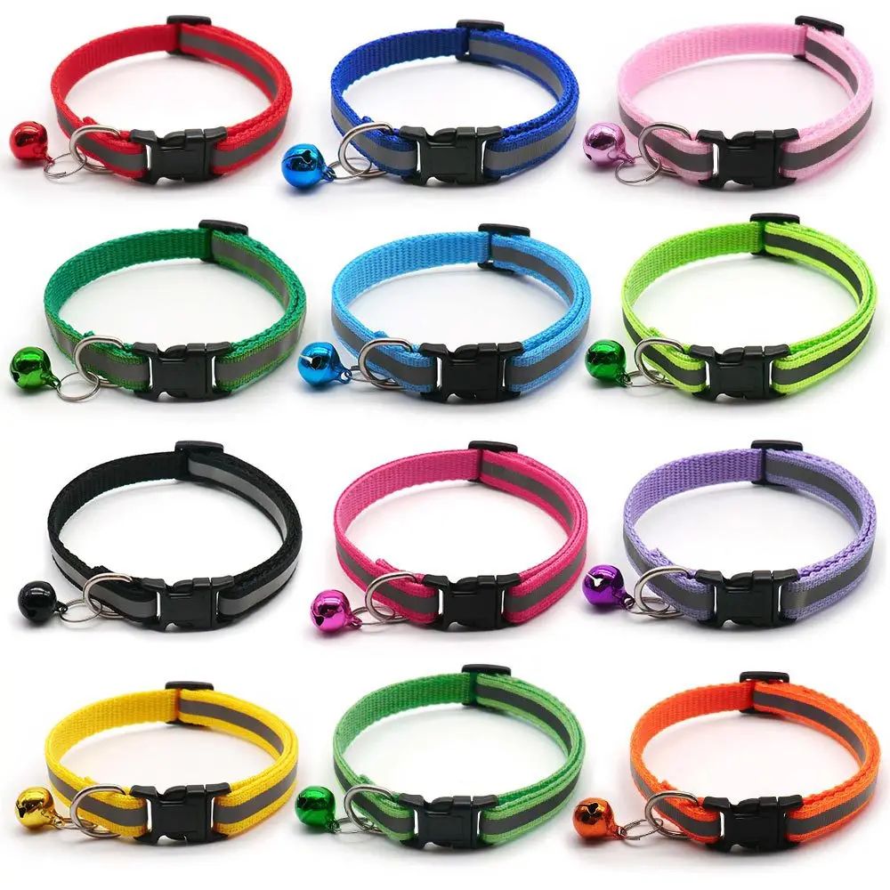 2Pack Reflective Adjustable Cat Small Dog Collar With Bell Safety Pet Collar Set 18