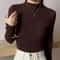 Womens Mock Neck Knit Sweater Vintage Slim Fit Korean Style Pullover 16