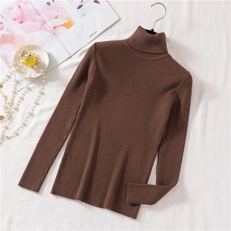 Autumn Winter Womens Ribbed Turtleneck Knit Sweater Slim Fit Soft Warm Pullover 6