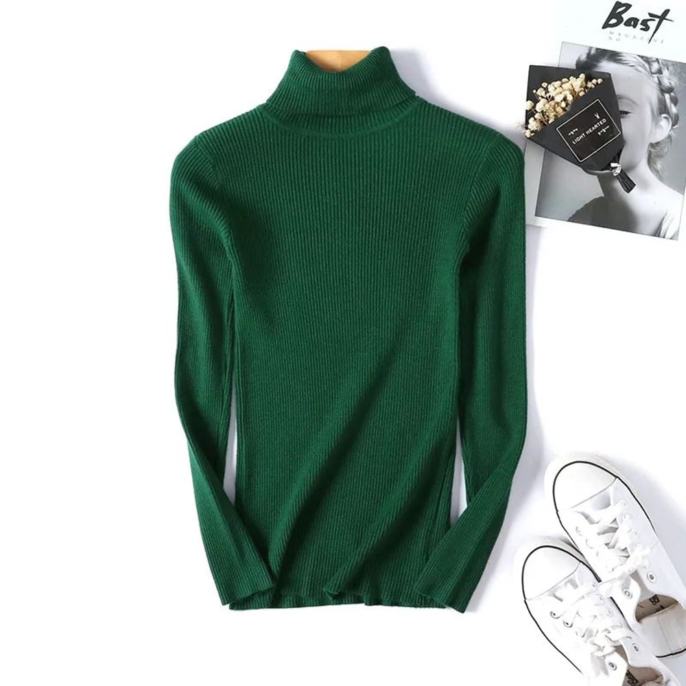 Autumn Winter Womens Ribbed Turtleneck Knit Sweater Slim Fit Soft Warm Pullover 24