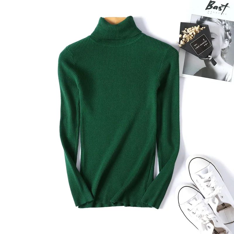 Autumn Winter Womens Ribbed Turtleneck Knit Sweater Slim Fit Soft Warm Pullover 24