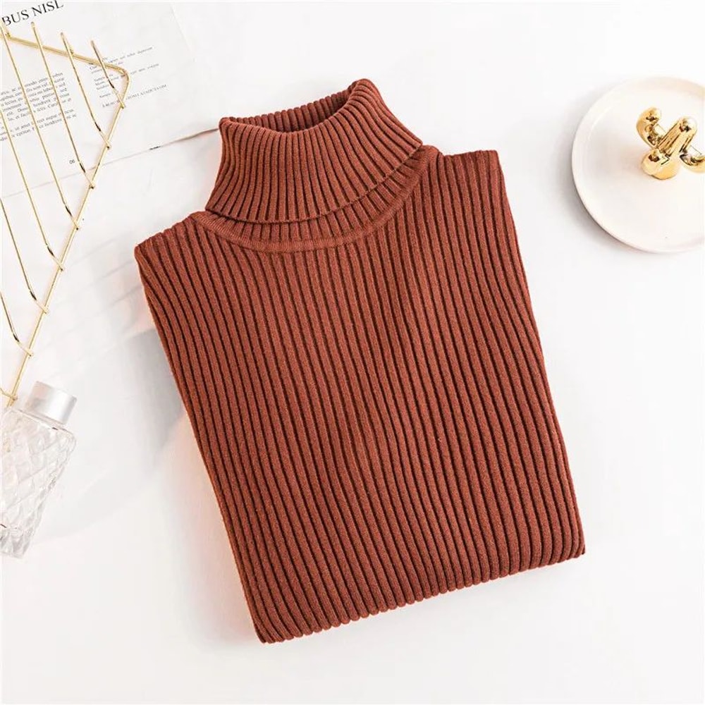 Autumn Winter Womens Ribbed Turtleneck Knit Sweater Slim Fit Soft Warm Pullover 22