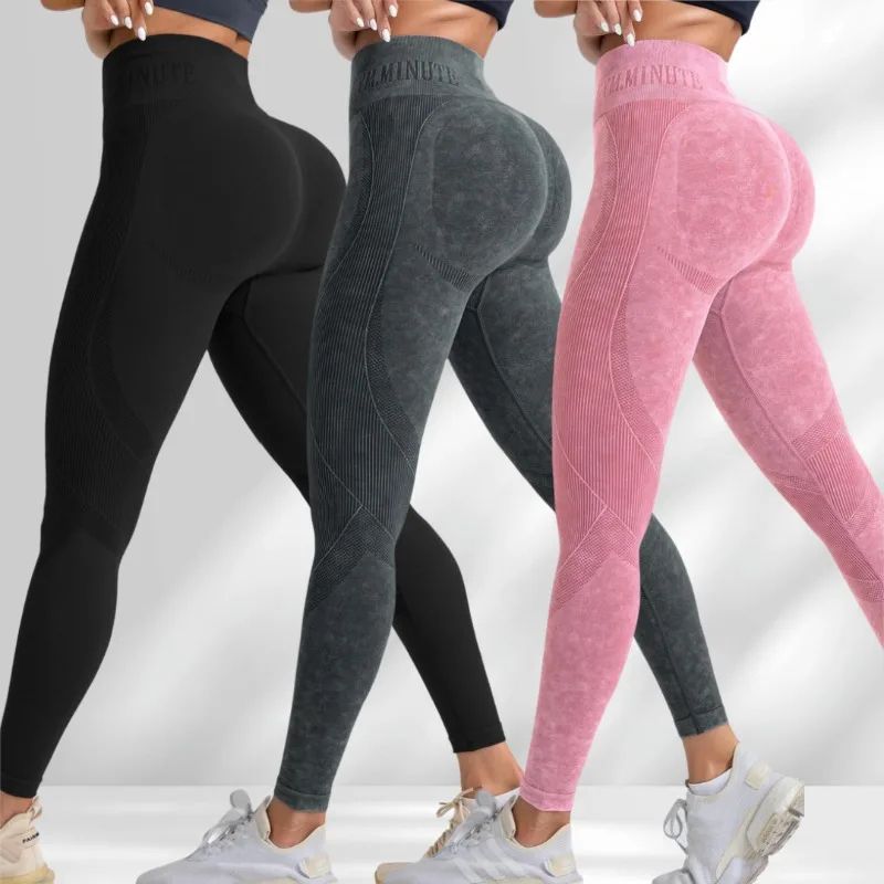 Seamless High Waist Booty Lift Gym Leggings Womens Sand Washed Yoga Workout Pants 0