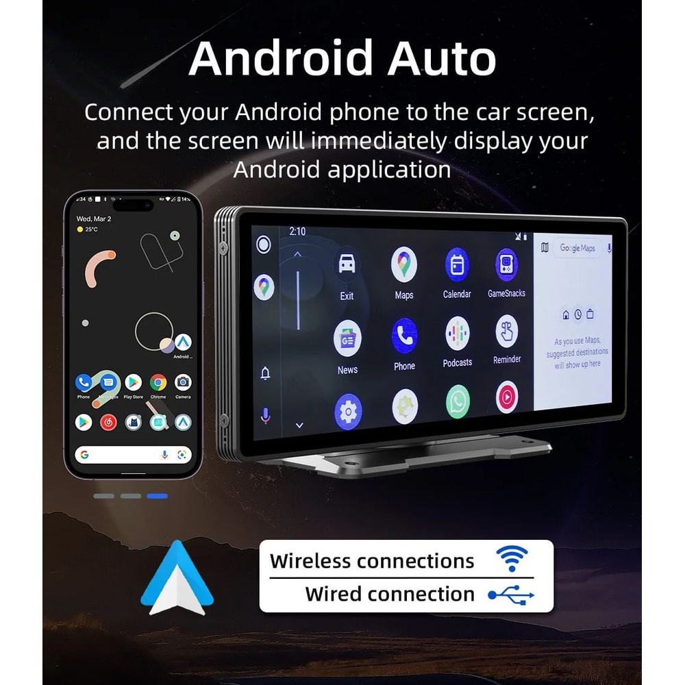 BQCC 1026in Portable Wireless CarPlay Android Auto Screen HD Touchscreen Car Stereo With Backup C 2