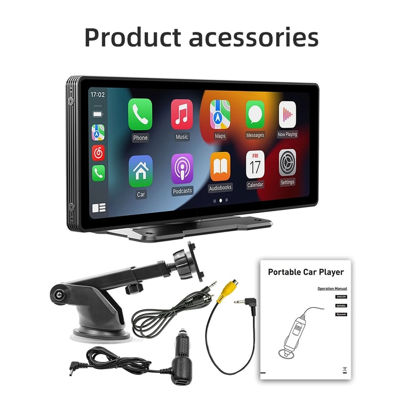 BQCC 1026in Portable Wireless CarPlay Android Auto Screen HD Touchscreen Car Stereo With Backup C 3