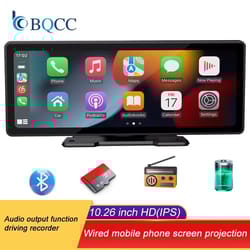 bqcc 10.26in portable wireless carplay & android auto screen – hd touchscreen car stereo with backup camera