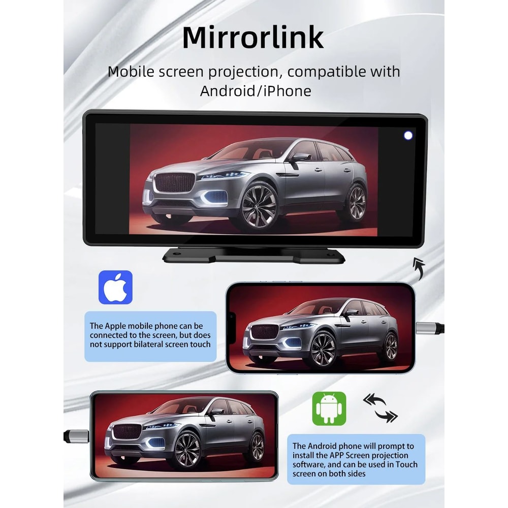 BQCC 1026in Portable Wireless CarPlay Android Auto Screen HD Touchscreen Car Stereo With Backup C 5