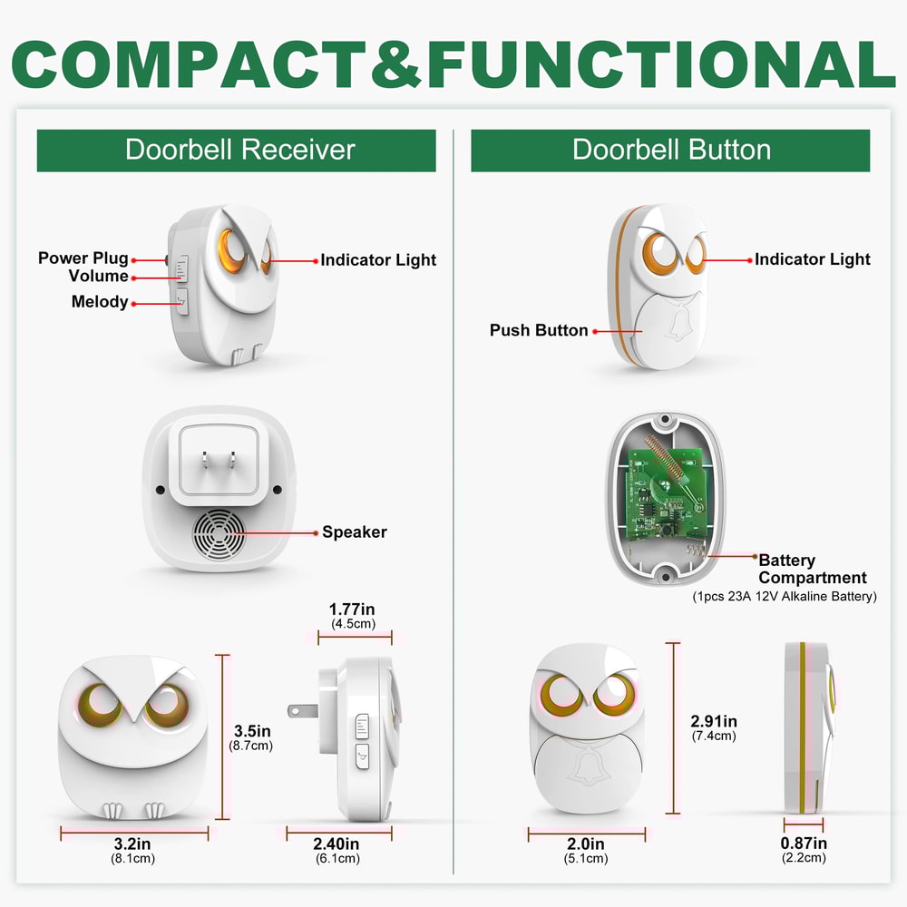 HTZSAFE Wireless Doorbell Chime System 1000 Ft Long Range Waterproof Door Bell With 2 Push Buttons 1