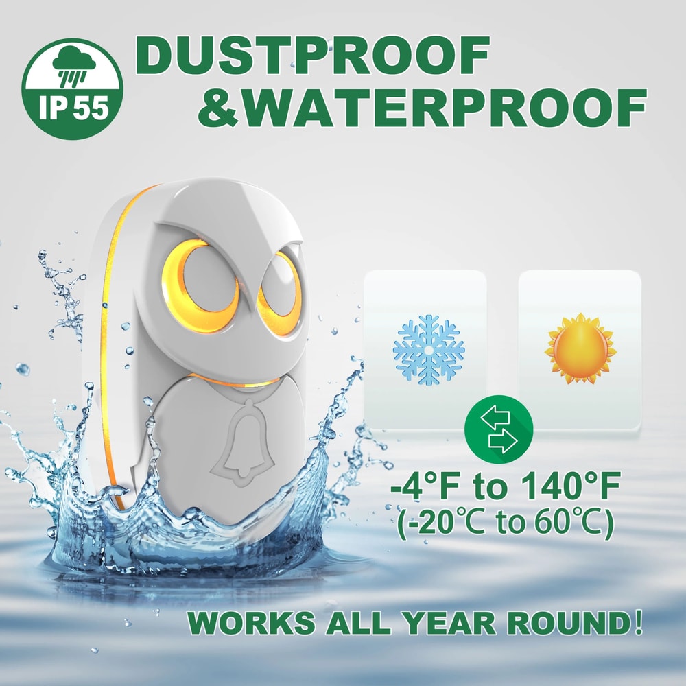 HTZSAFE Wireless Doorbell Chime System 1000 Ft Long Range Waterproof Door Bell With 2 Push Buttons 5