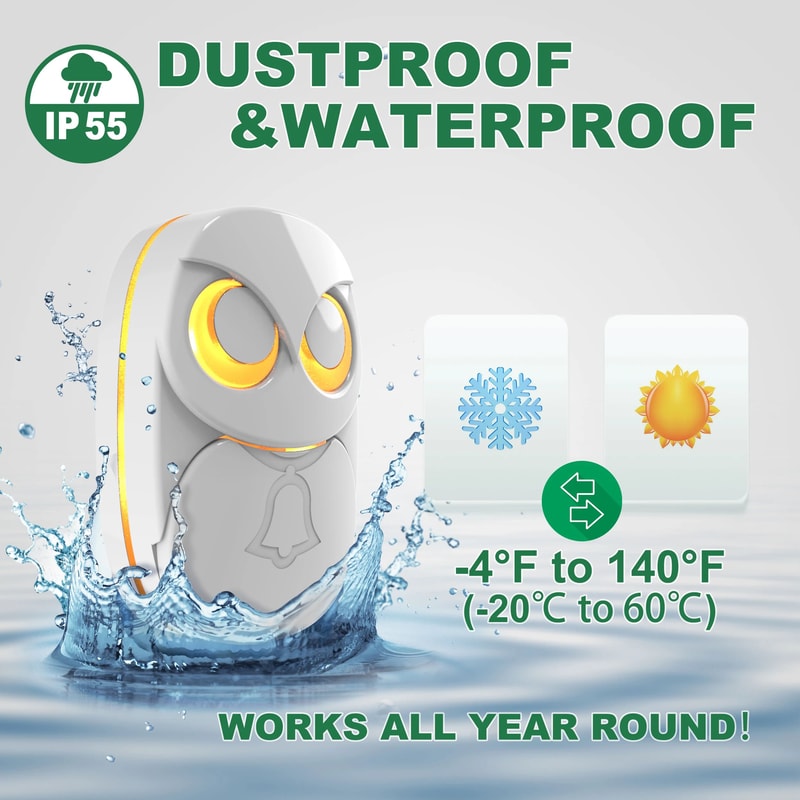 HTZSAFE Wireless Doorbell Chime System 1000 Ft Long Range Waterproof Door Bell With 2 Push Buttons 5