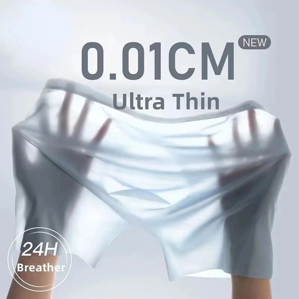 Mens Ice Silk Seamless Boxer Briefs Breathable Antibacterial Lightweight Underwear 0