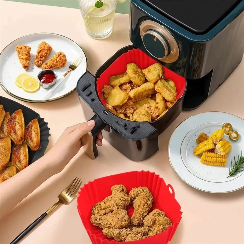 Reusable Silicone Air Fryer Basket Liner NonStick Air Fryer Pan For Baking Cooking 1