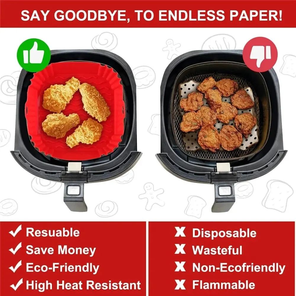 Reusable Silicone Air Fryer Basket Liner NonStick Air Fryer Pan For Baking Cooking 3