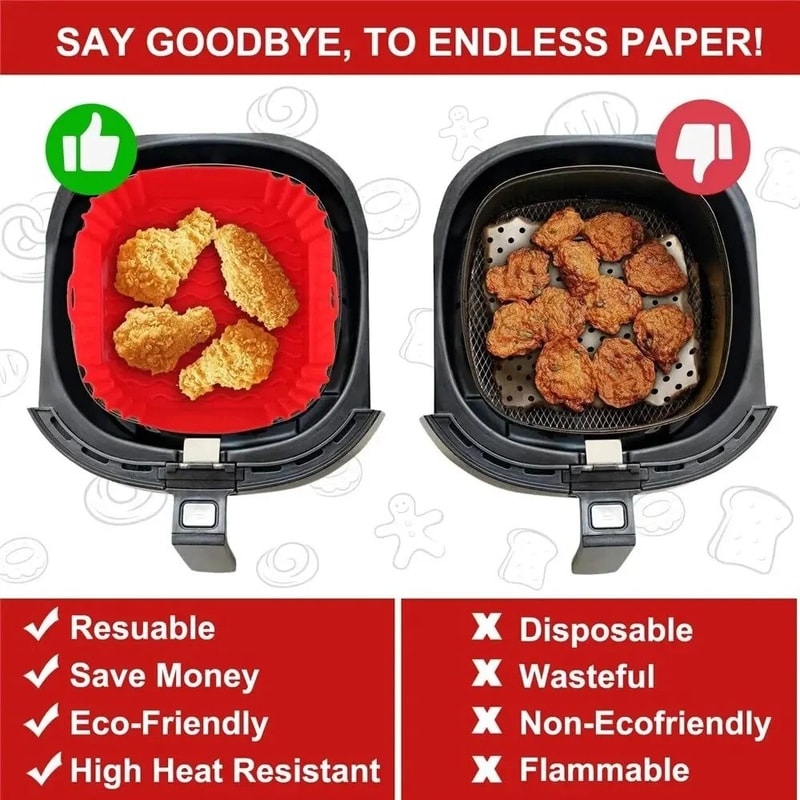 Reusable Silicone Air Fryer Basket Liner NonStick Air Fryer Pan For Baking Cooking 3