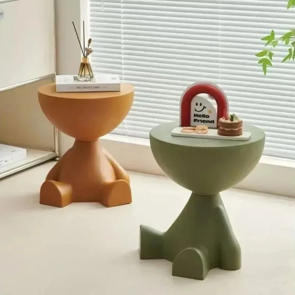 Modern Cream Round Side Table Minimalist Sofa Bedside Accent Coffee Table 0