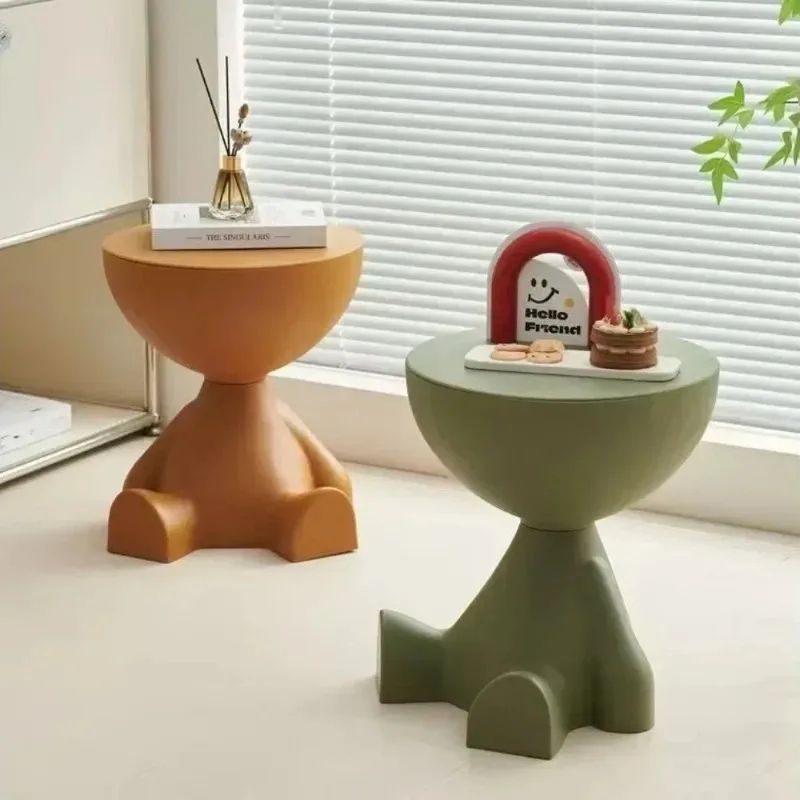 Modern Cream Round Side Table Minimalist Sofa Bedside Accent Coffee Table 0