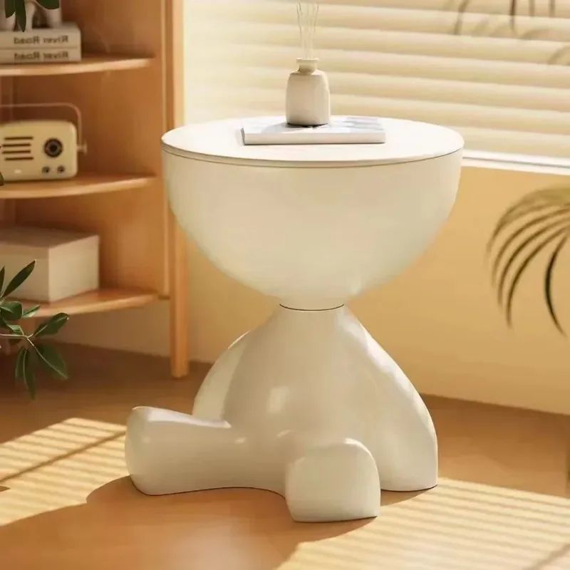 Modern Cream Round Side Table Minimalist Sofa Bedside Accent Coffee Table 1