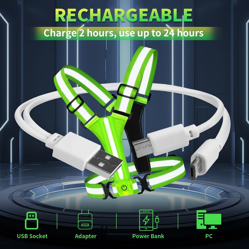 USB Rechargeable LED Reflective Running Vest High Visibility Safety Gear For Night Running Cyclin 1