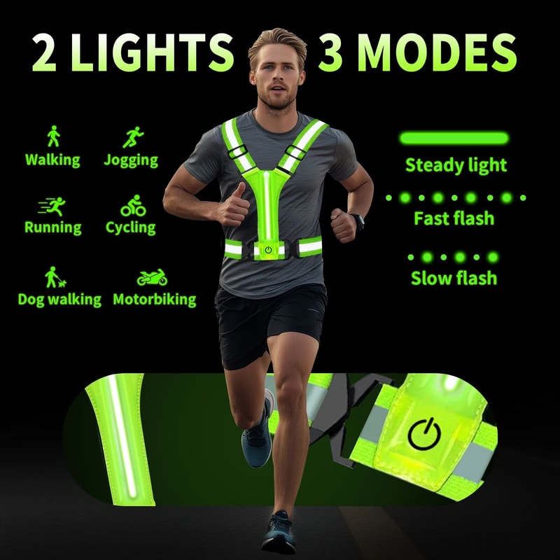USB Rechargeable LED Reflective Running Vest High Visibility Safety Gear For Night Running Cyclin 3