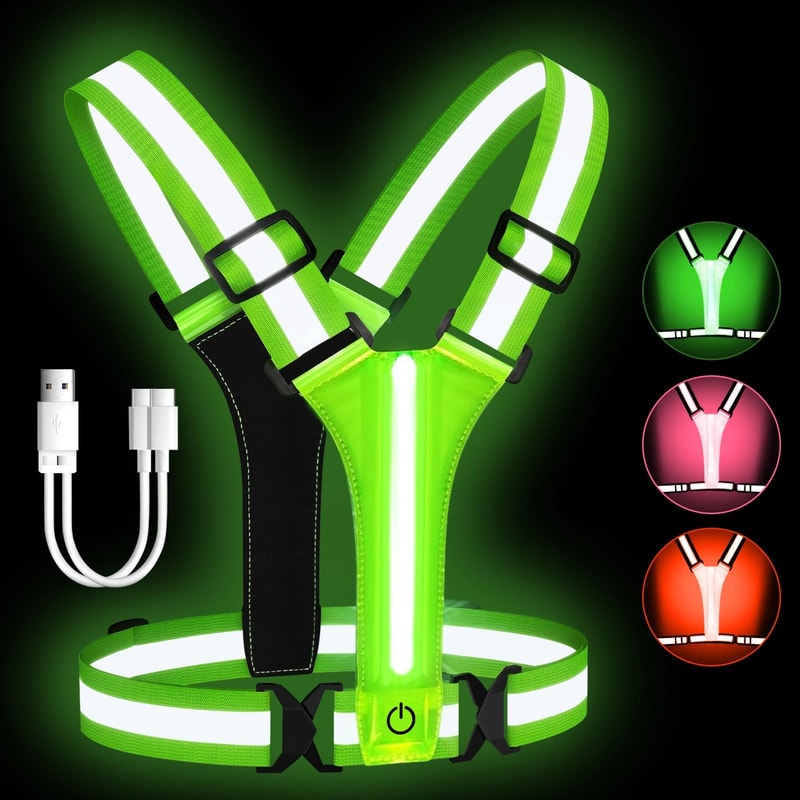 USB Rechargeable LED Reflective Running Vest High Visibility Safety Gear For Night Running Cyclin 0