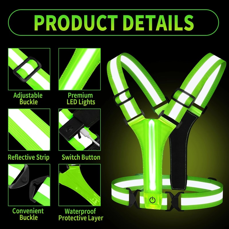 USB Rechargeable LED Reflective Running Vest High Visibility Safety Gear For Night Running Cyclin 5