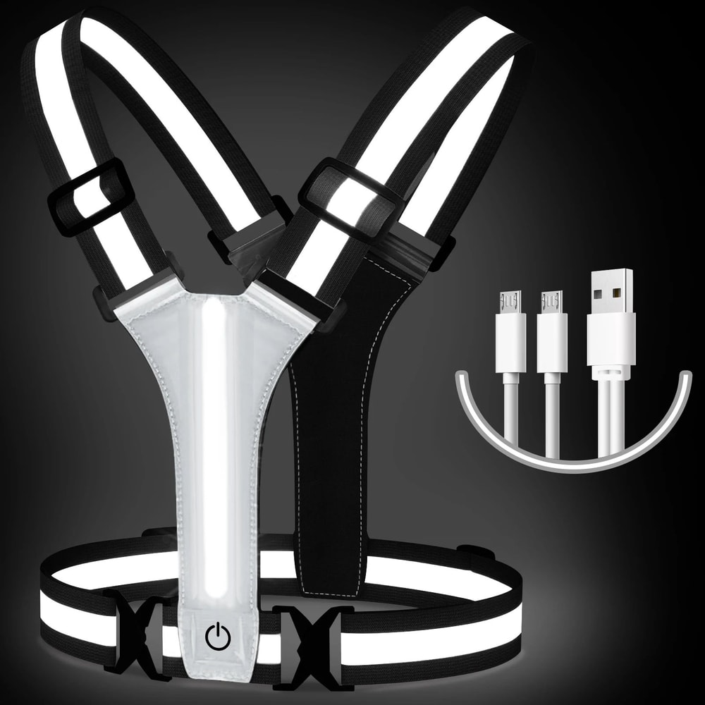 USB Rechargeable LED Reflective Running Vest High Visibility Safety Gear For Night Running Cyclin 7