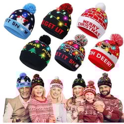 led flashing christmas snowman knit hat – light up winter holiday beanie cap