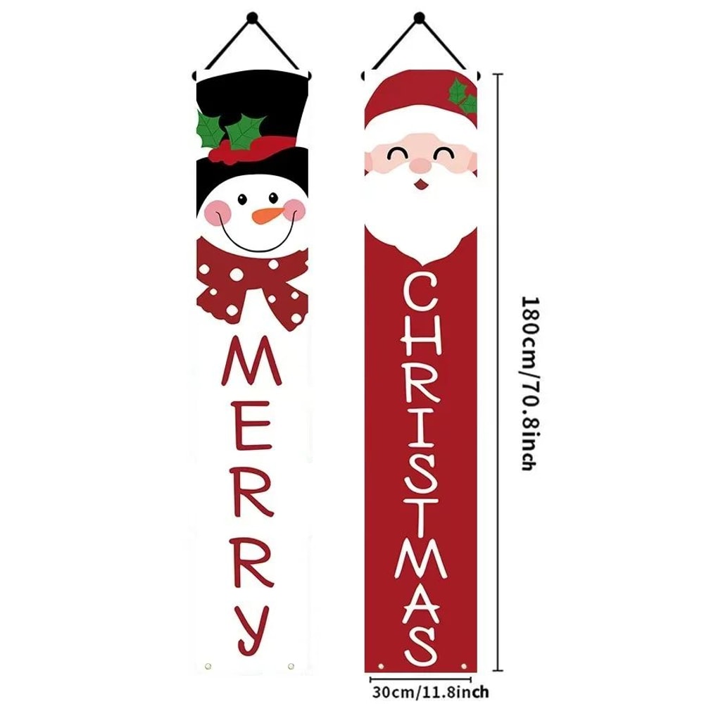 Runtow Christmas Door Banner Set 2pcs Santa Snowman Merry Christmas Hanging Decor 5