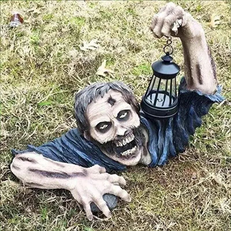LED Crawling Zombie Halloween Decor Scary Lantern Holding Zombie Outdoor Figurine Light 1