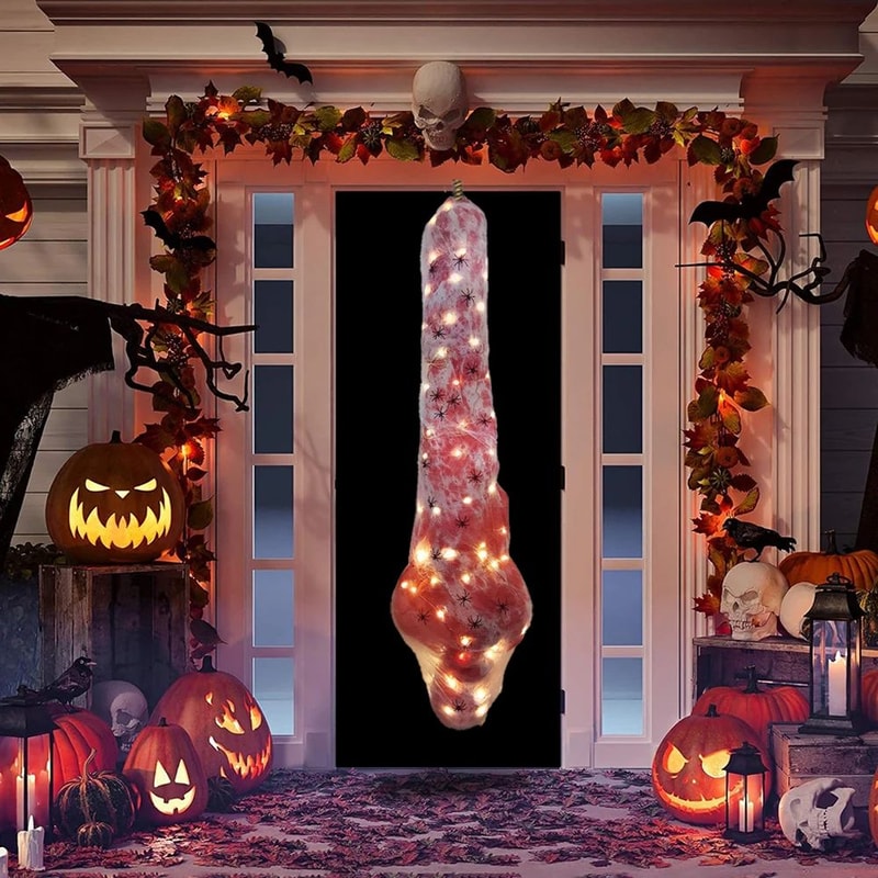 Haunted Cocoon Corpse Hanging Decoration With LED String Lights Scary Halloween Dead Body Prop 4