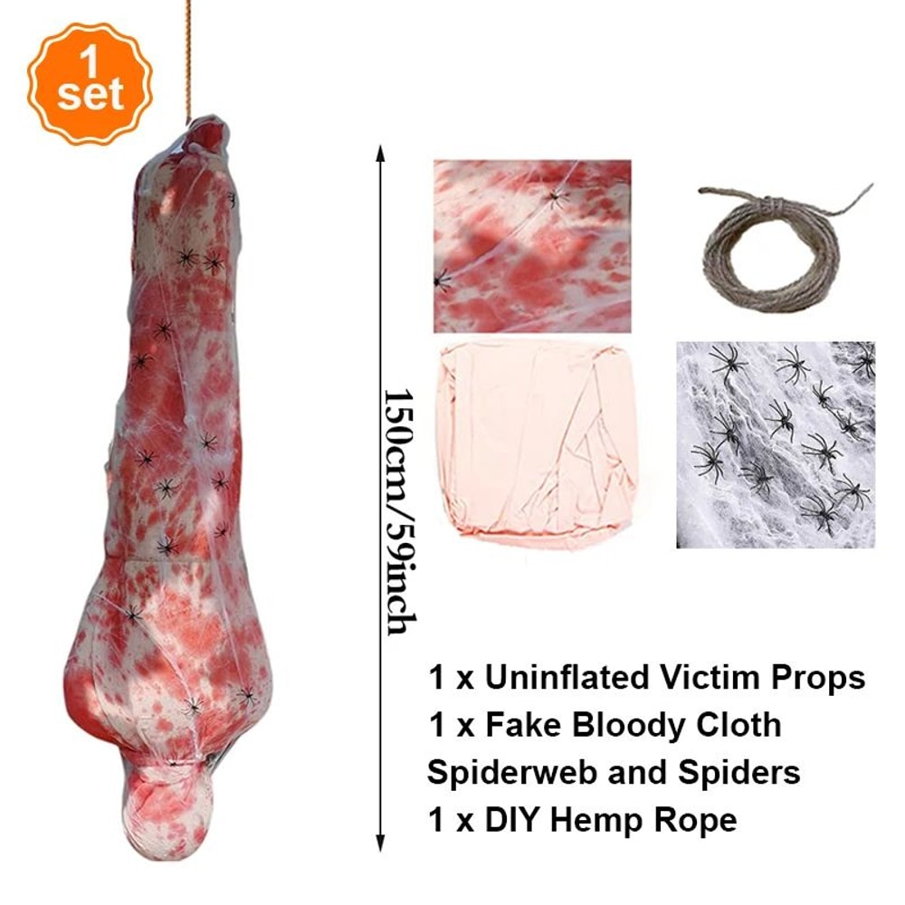 Haunted Cocoon Corpse Hanging Decoration With LED String Lights Scary Halloween Dead Body Prop 6