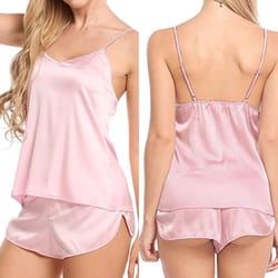 silky satin cami pajama set for women – sexy sleeveless lingerie sleepwear with shorts
